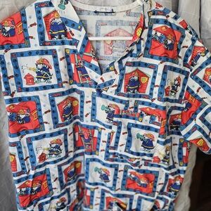 Colorful Firefighter Print Scrub Top